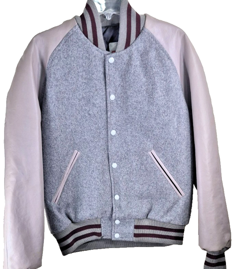 Vintage style Wool Tejas Varsity Bomber Jacket Men's Large Grey-Cream Quilt USA
